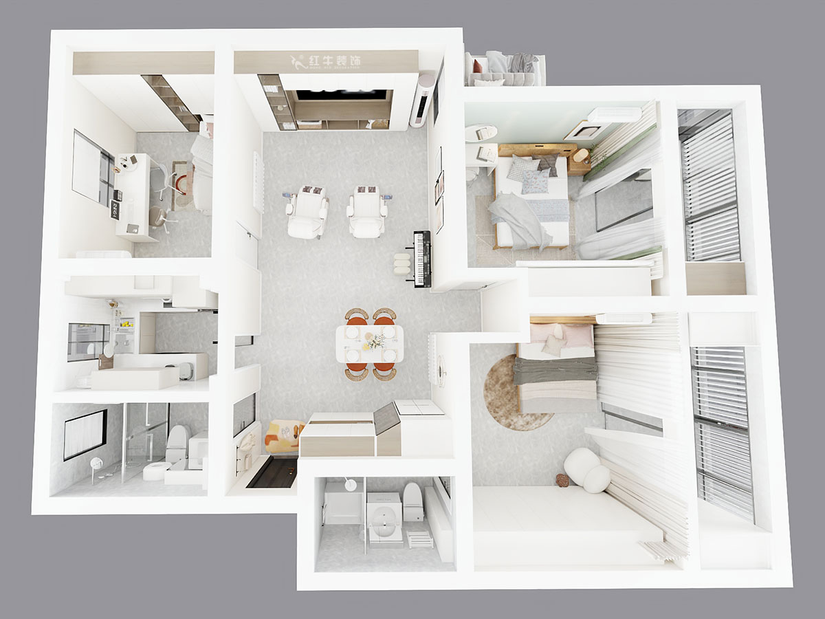 陶阳｜二条巷2-201-117㎡-简约风格｜3室1厅2卫｜二手房装修｜定制家｜全包16万｜00_04鸟瞰图